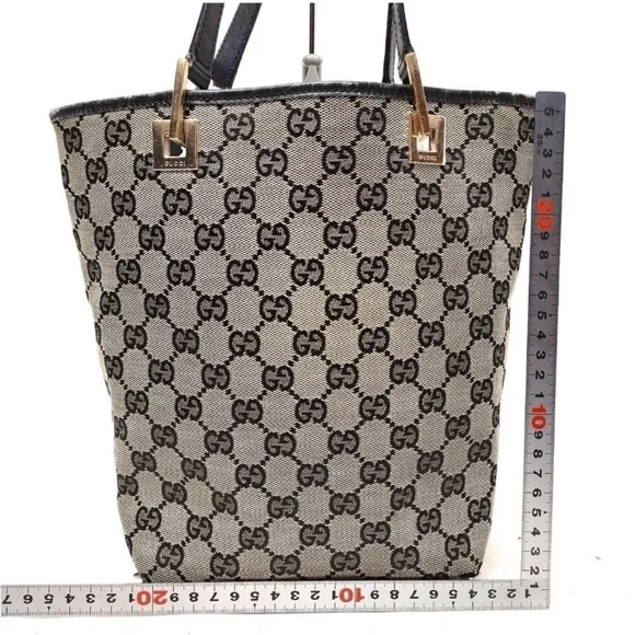 Gucci Tote Bag Black Vintage GG Monogram Canvas with Leather Trim EUC - Picture 1 of 5